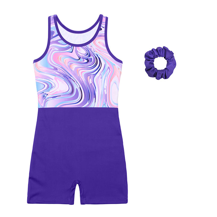 Purple Joint Marble Pattern Unitard for Girls