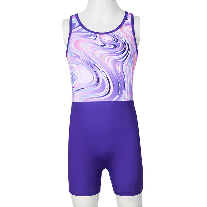 Purple Joint Marble Pattern Unitard for Girls