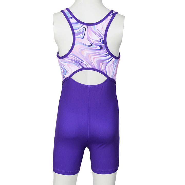 Purple Joint Marble Pattern Unitard for Girls