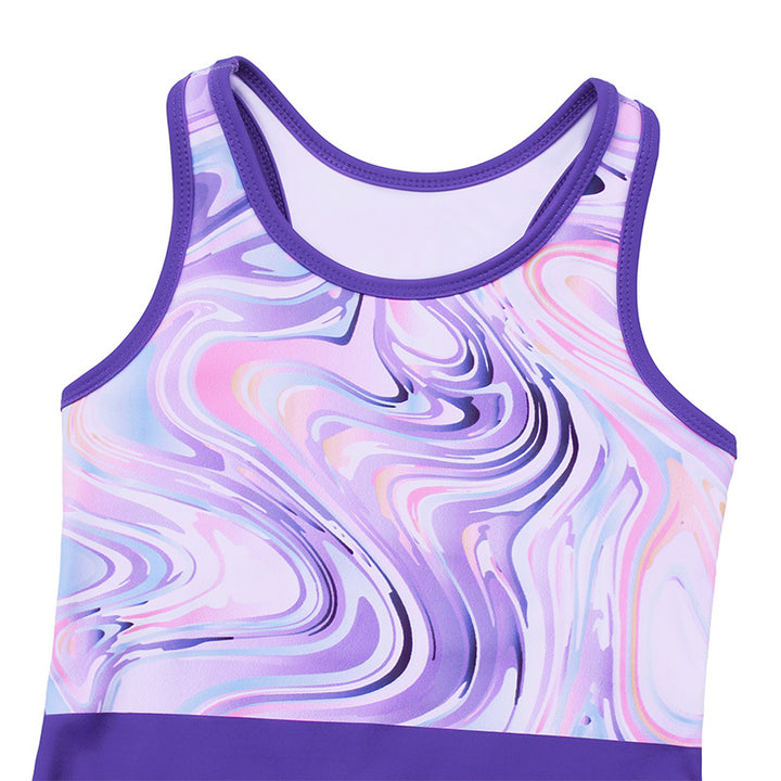 Purple Joint Marble Pattern Unitard for Girls