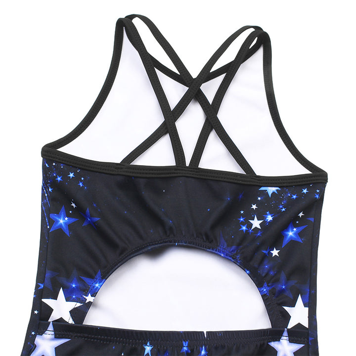 Mystery Cosmic Crisscross Back Gymnastics Leotard Set for Girls