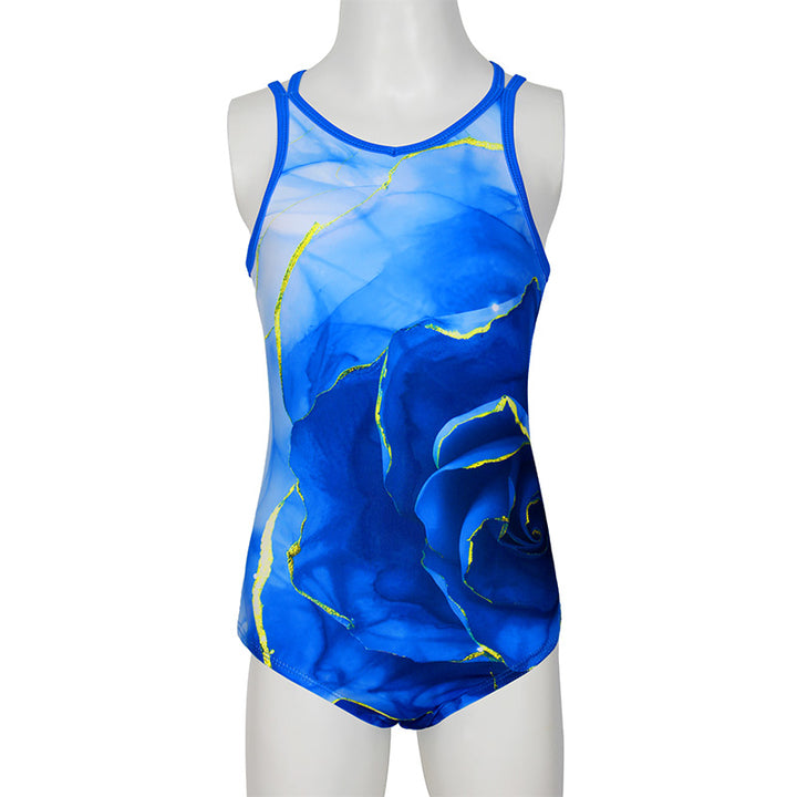 Blue Rose Crisscross Back Gymnastics Leotard Set for Girls