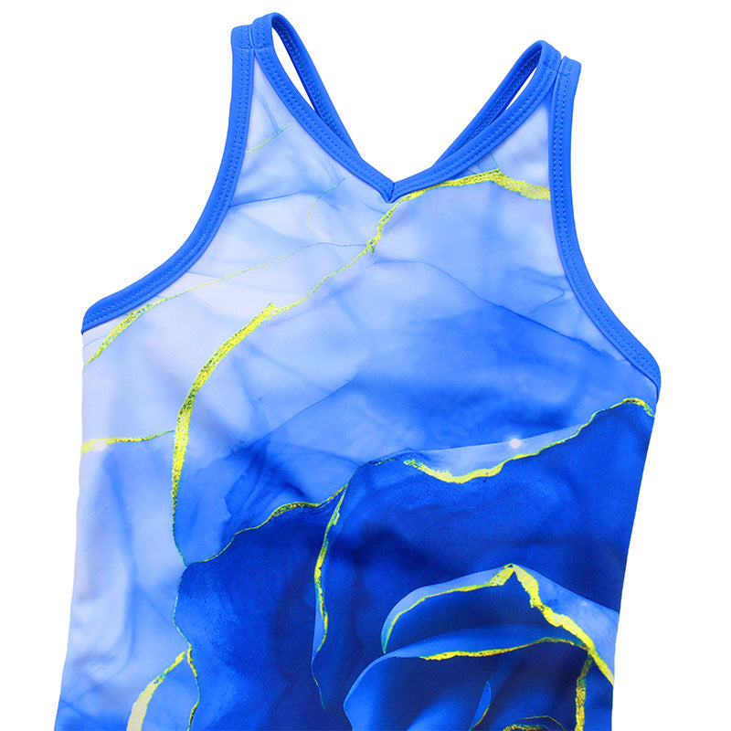 Blue Rose Crisscross Back Gymnastics Leotard Set for Girls