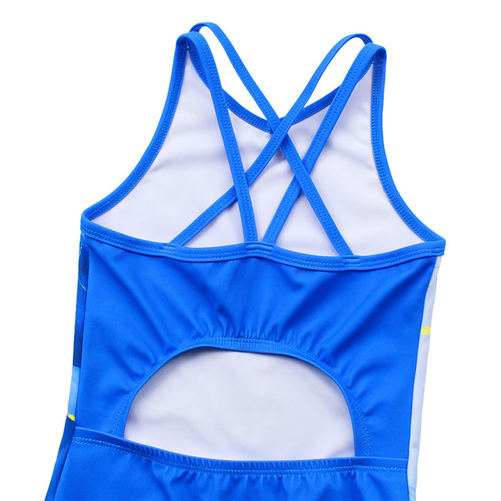 Blue Rose Crisscross Back Gymnastics Leotard Set for Girls