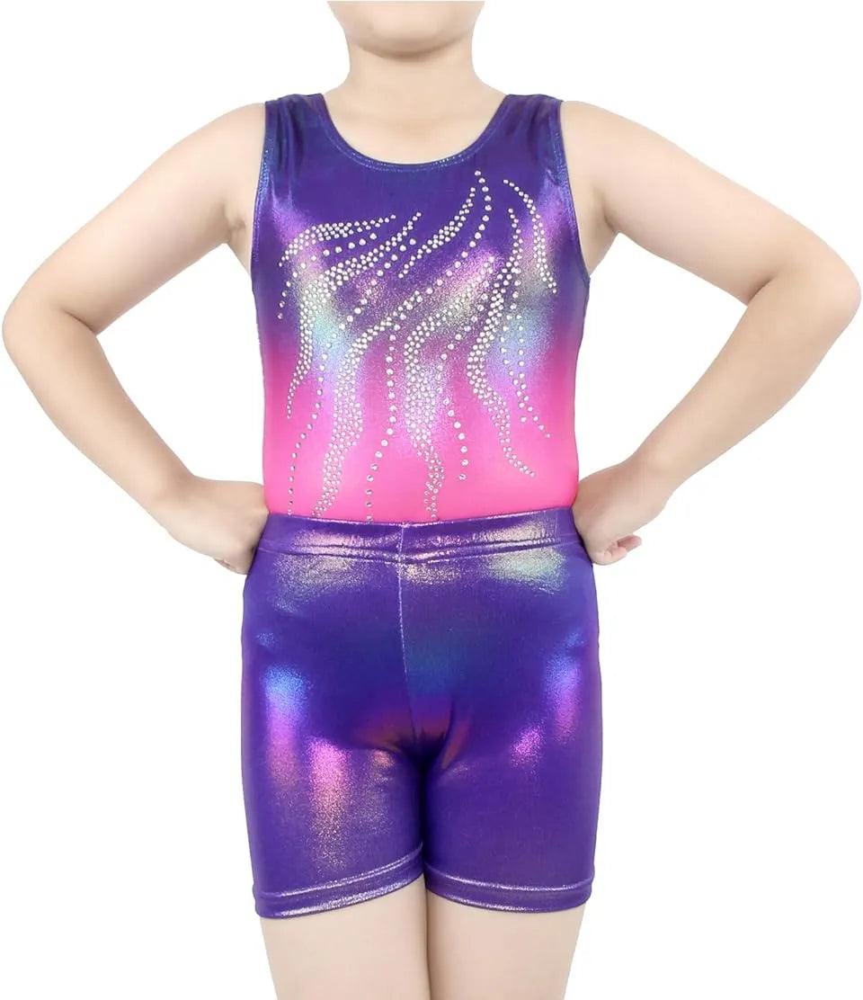 Purple To Pink Diamond Pattern Gymnastics Leotard Set